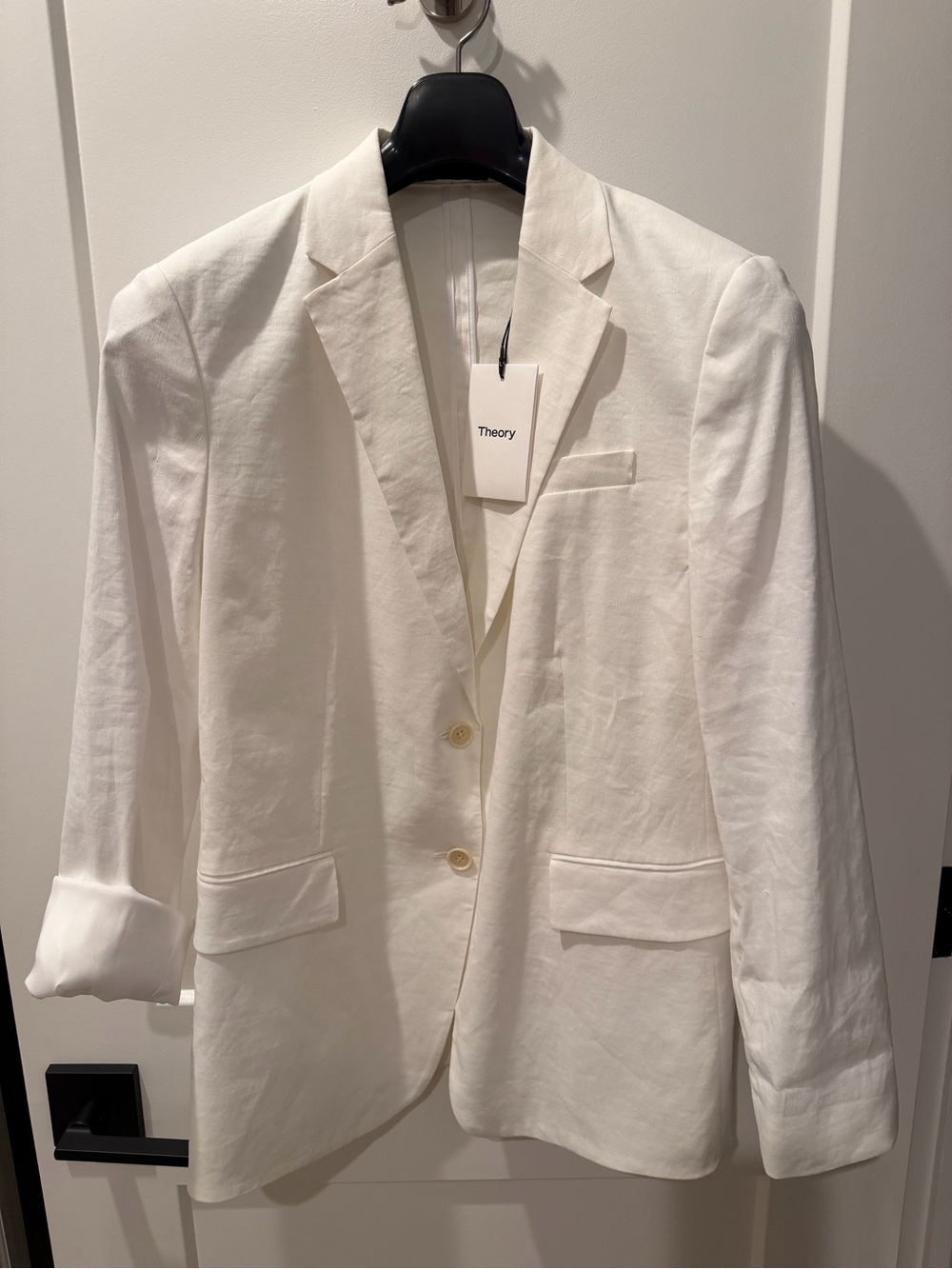 Theory White Linen-Blend Tailored Blazer - Good Crunch - size 2